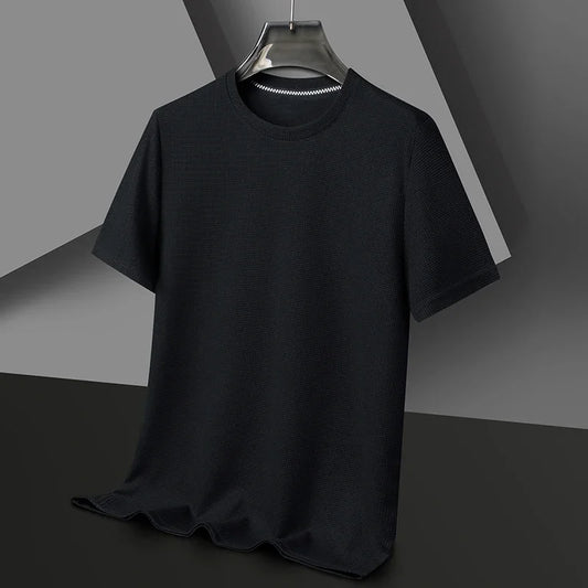 Camiseta de manga corta con cuello redondo y diseño de gofre para hombre, cómoda y transpirable, ideal para uso formal.