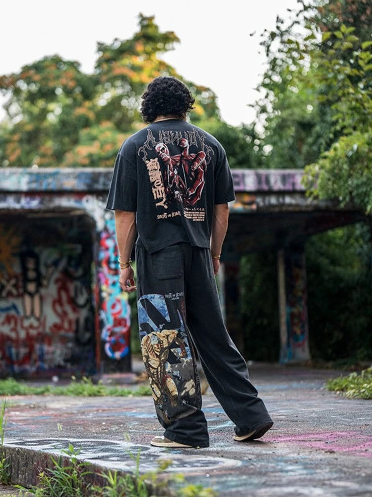 Pantalones casuales con estampado de ataque a los Titanes de Estados Unidos, ropa deportiva de anime para hombre y mujer, pantalones de marca de moda, pantalones de gimnasio de pierna ancha Harajuku Y2K