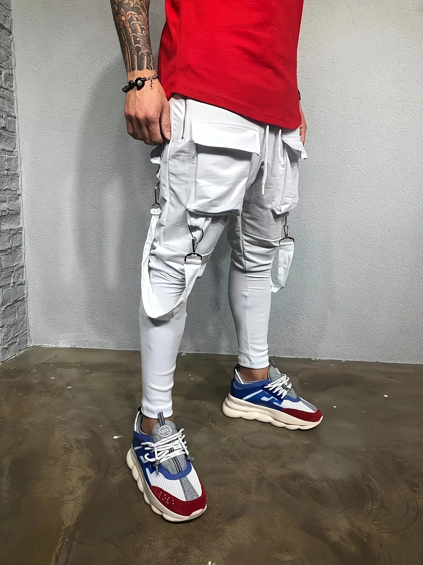 Pantalones de chándal ajustados informales con bolsillos grandes para hombre