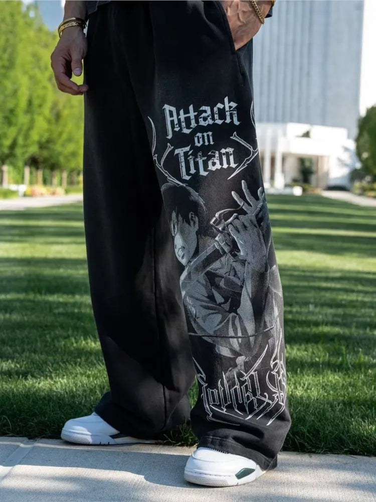 Pantalones deportivos de moda para jóvenes estadounidenses, colaboración con joggers de anime, estampado de rizo de algodón, pantalones casuales de pierna ancha,