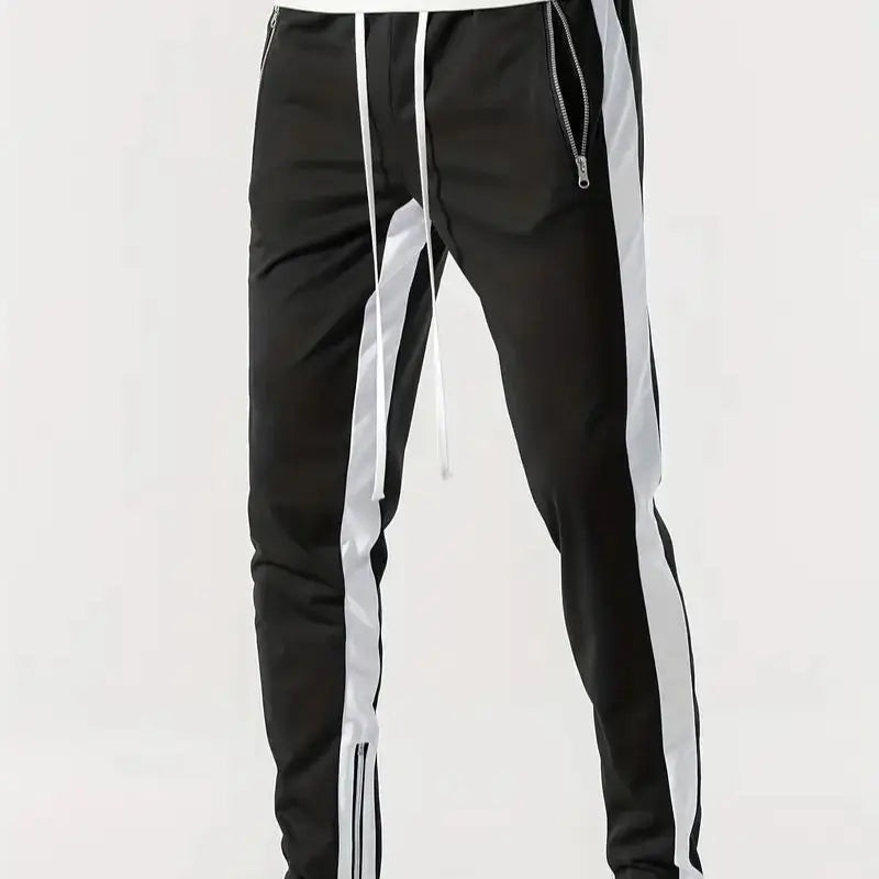 pantalones deportivos casuales para hombre, elegantes ajustados  con bolsillos con cremallera y cordón.