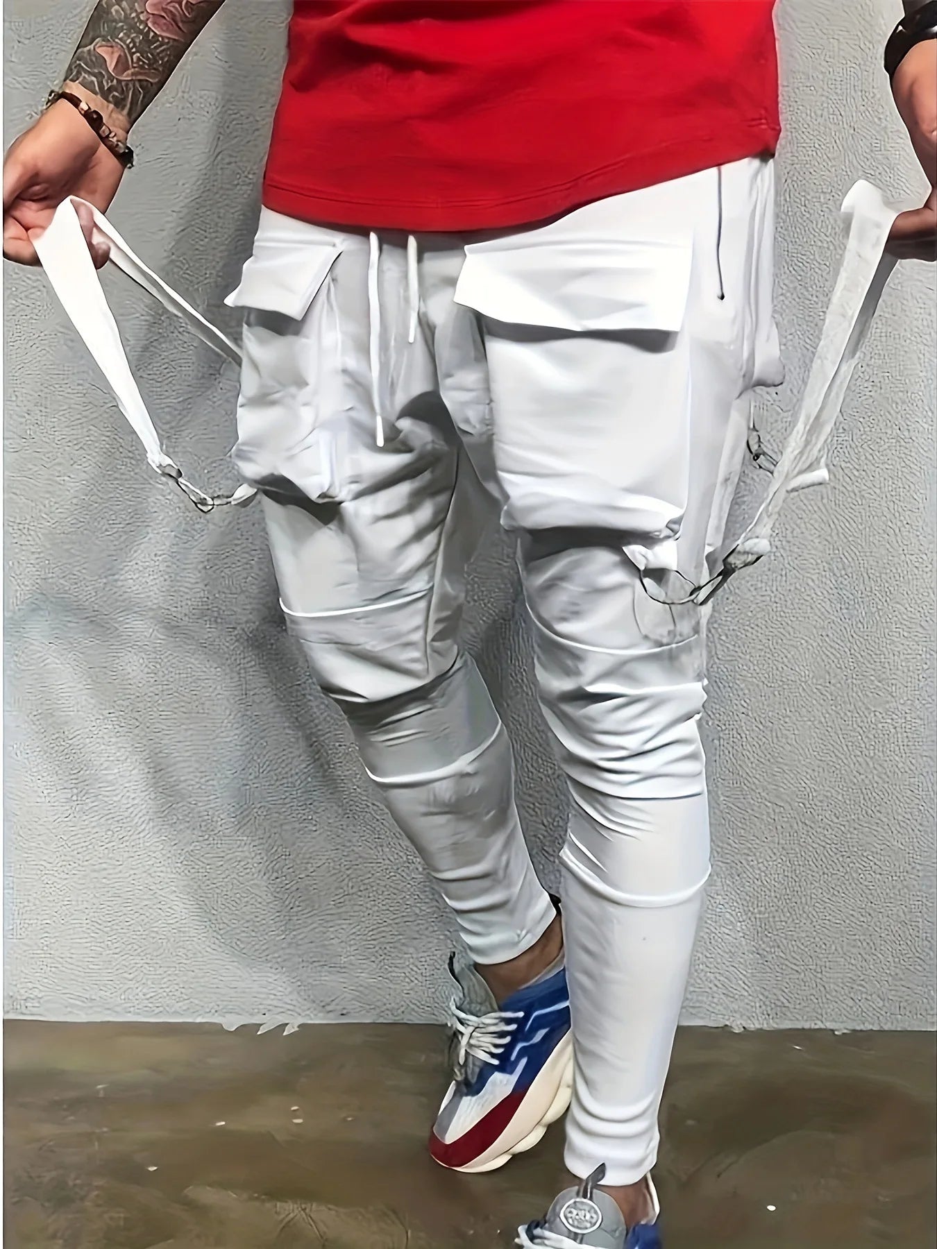 Pantalones de chándal ajustados informales con bolsillos grandes para hombre
