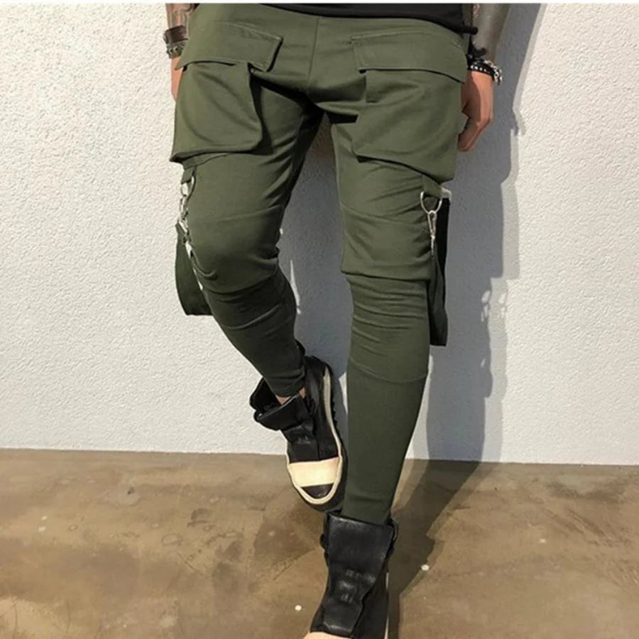 Pantalones de chándal ajustados informales con bolsillos grandes para hombre