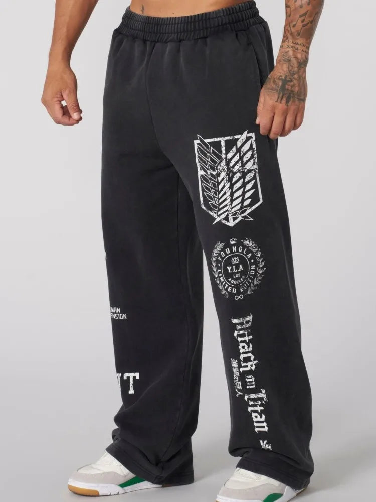 Pantalones deportivos de moda para jóvenes estadounidenses, colaboración con joggers de anime, estampado de rizo de algodón, pantalones casuales de pierna ancha,