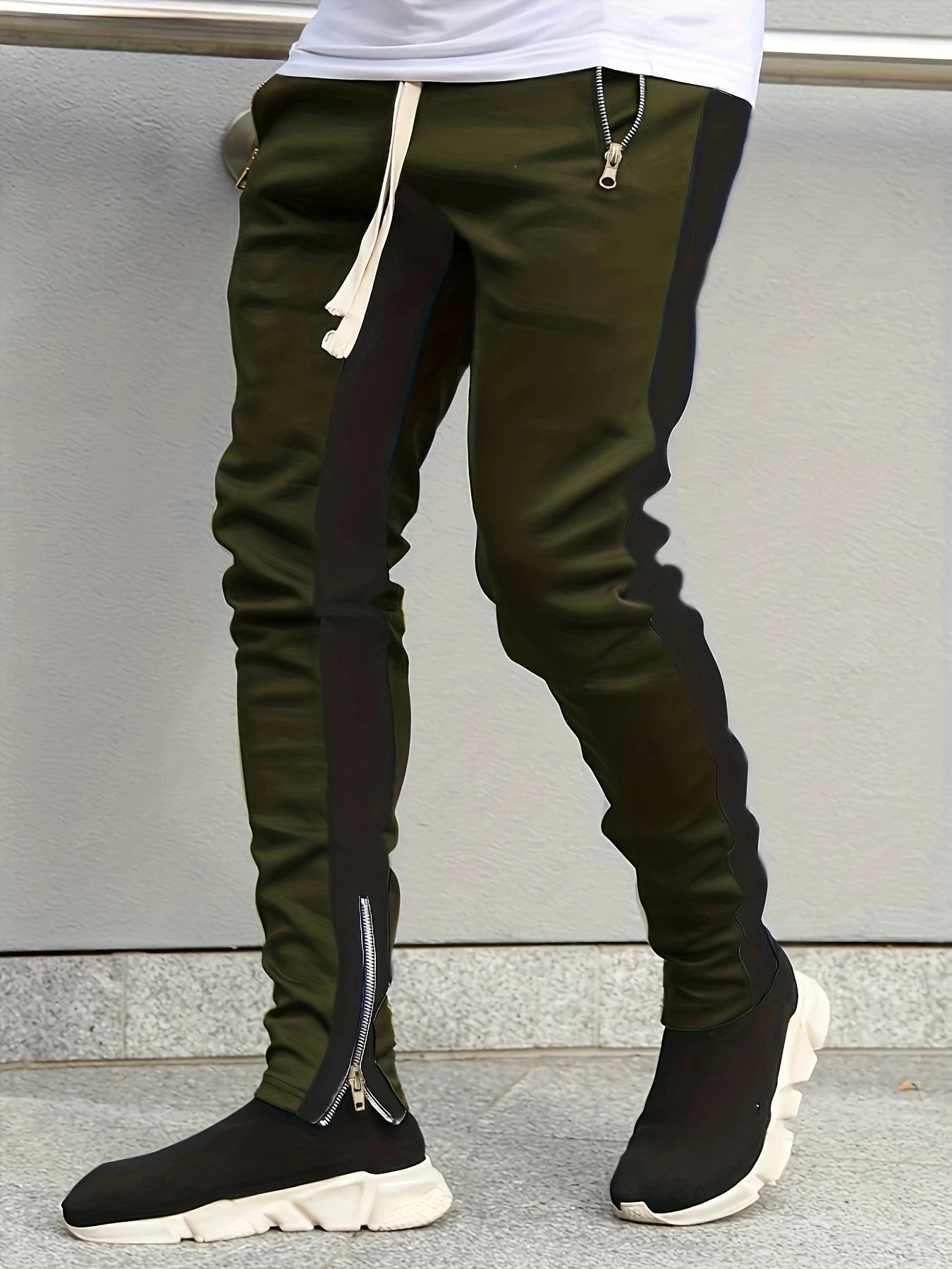 pantalones deportivos casuales para hombre, elegantes ajustados  con bolsillos con cremallera y cordón.