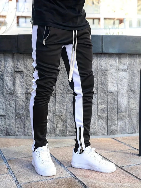 pantalones deportivos casuales para hombre, elegantes ajustados  con bolsillos con cremallera y cordón.