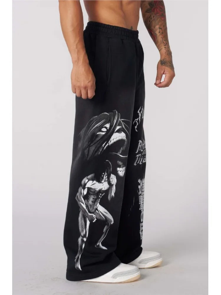 Pantalones deportivos de moda para jóvenes estadounidenses, colaboración con joggers de anime, estampado de rizo de algodón, pantalones casuales de pierna ancha,