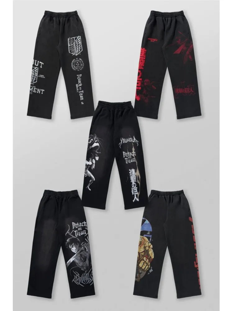 Pantalones deportivos de moda para jóvenes estadounidenses, colaboración con joggers de anime, estampado de rizo de algodón, pantalones casuales de pierna ancha,