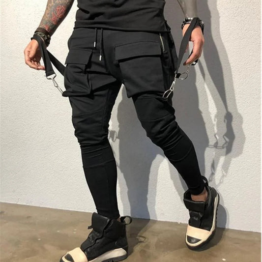 Pantalones de chándal ajustados informales con bolsillos grandes para hombre
