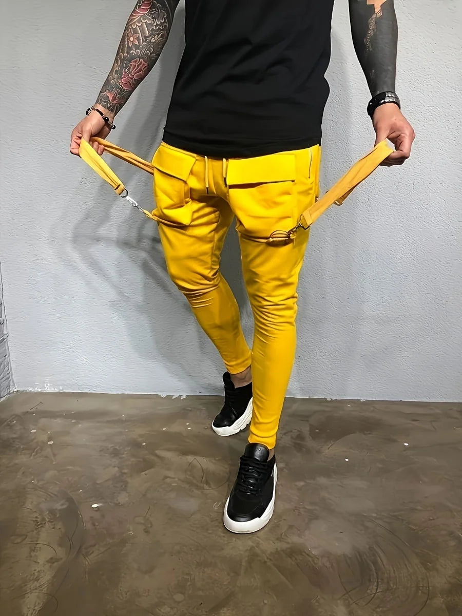 Pantalones de chándal ajustados informales con bolsillos grandes para hombre