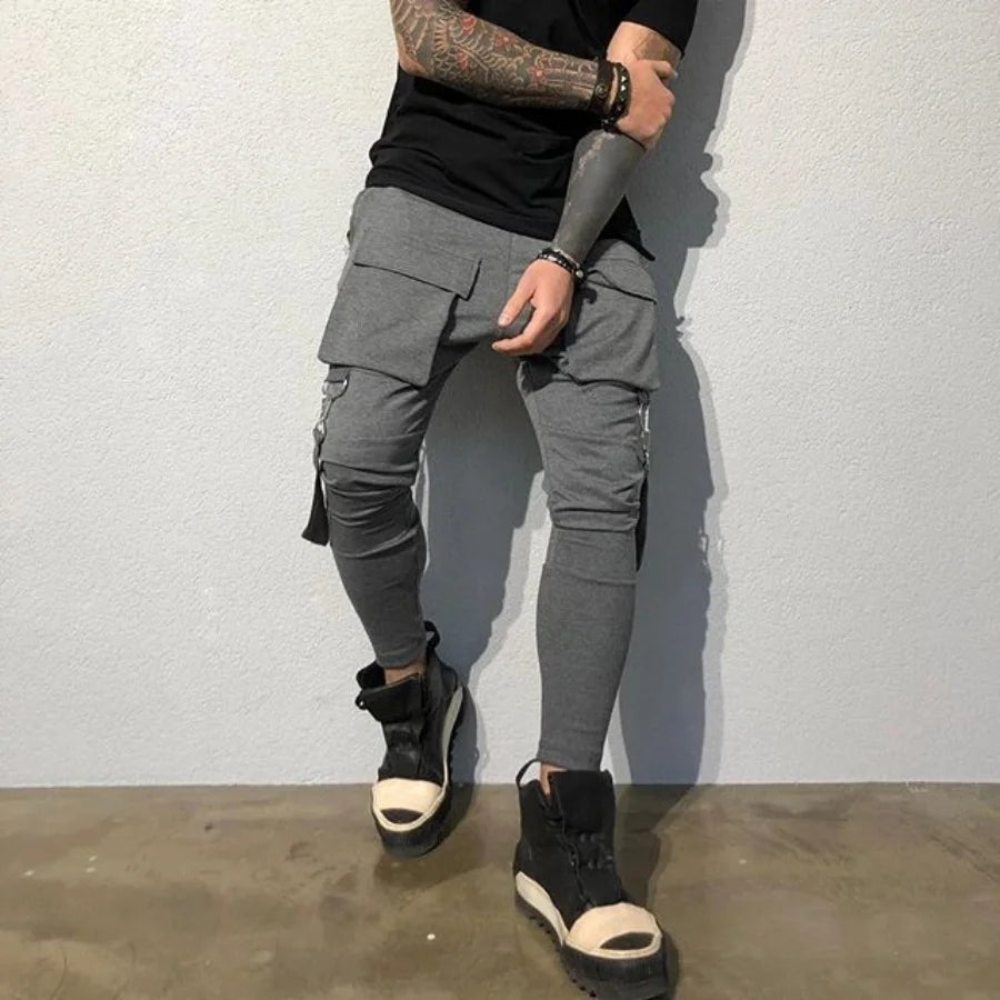 Pantalones de chándal ajustados informales con bolsillos grandes para hombre