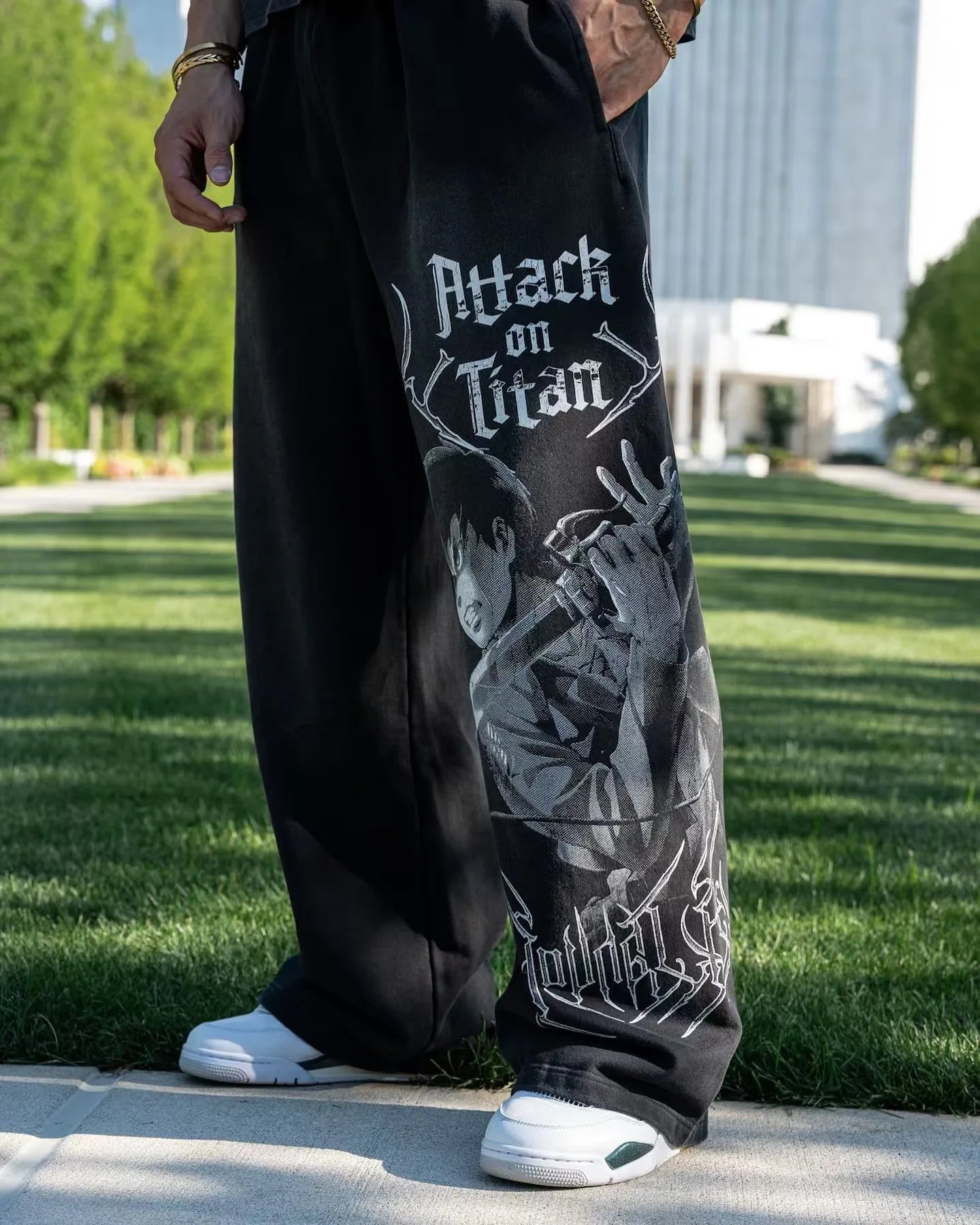 Pantalones deportivos de moda para jóvenes estadounidenses, colaboración con joggers de anime, estampado de rizo de algodón, pantalones casuales de pierna ancha,