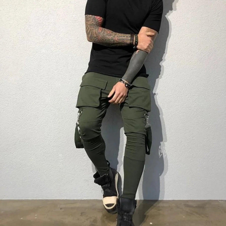 Pantalones de chándal ajustados informales con bolsillos grandes para hombre
