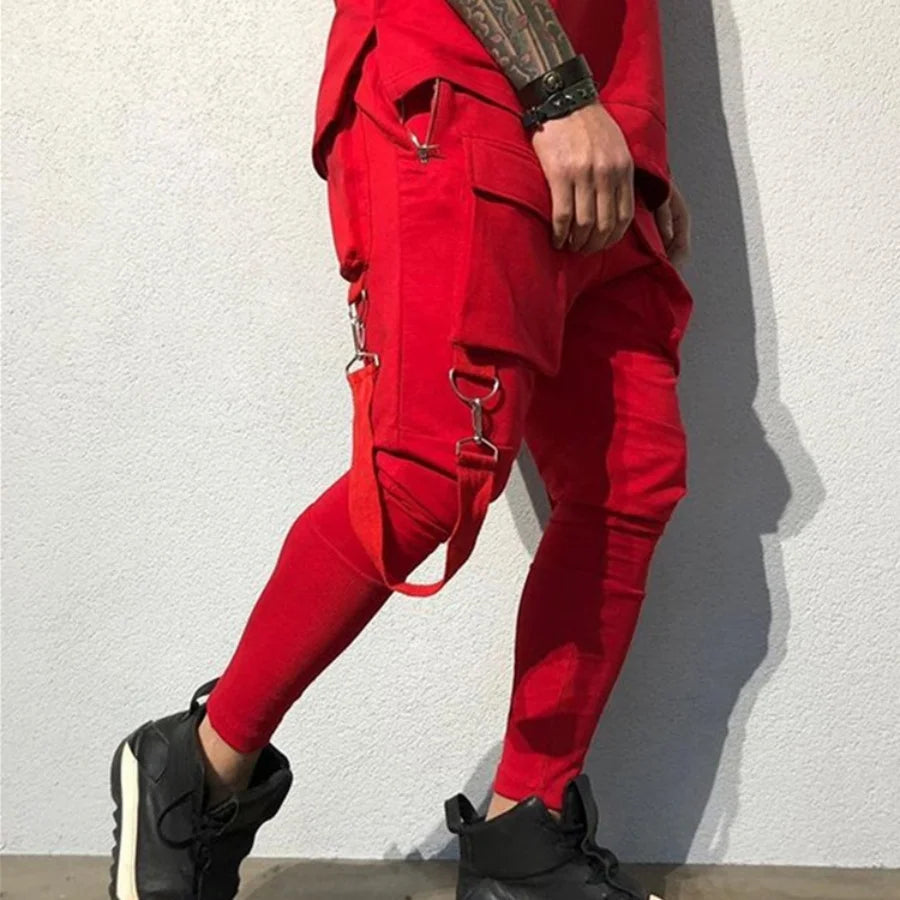 Pantalones de chándal ajustados informales con bolsillos grandes para hombre