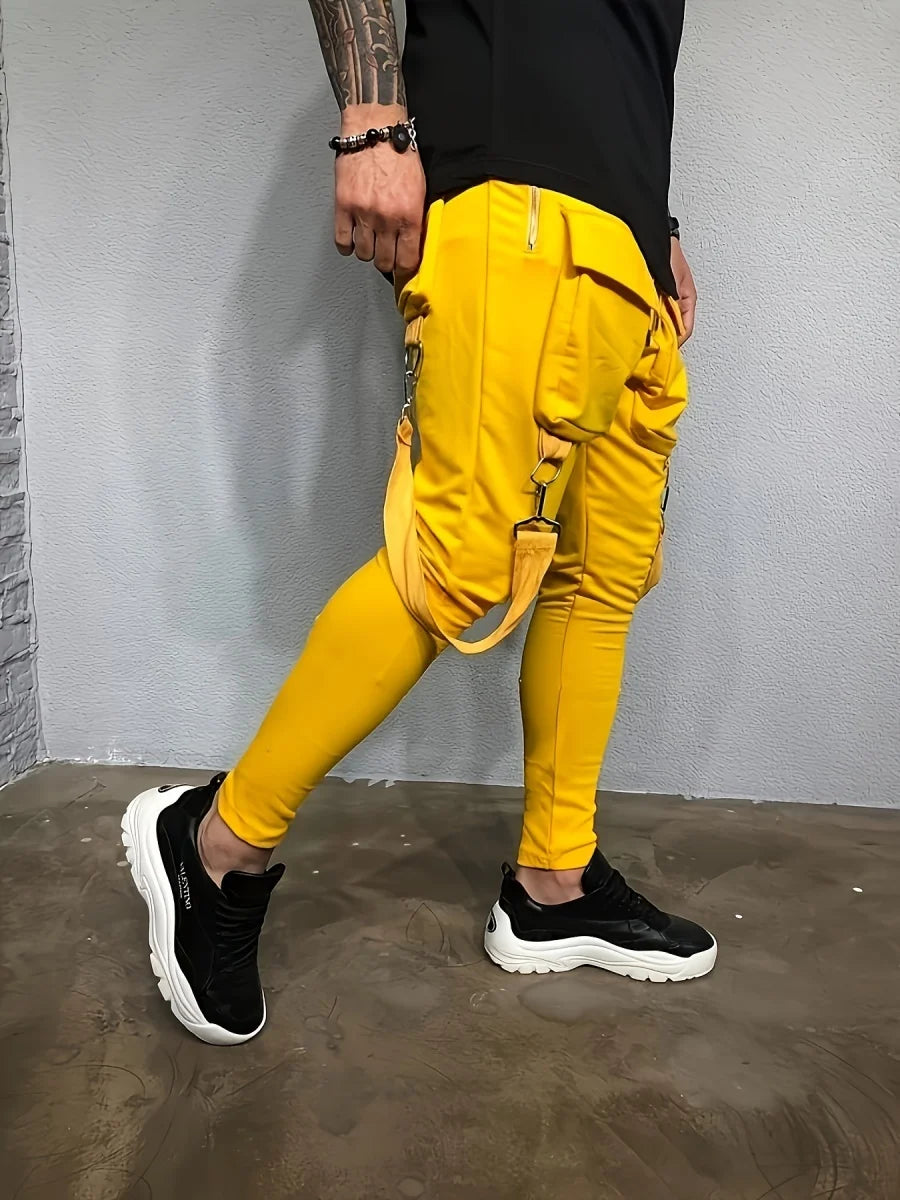 Pantalones de chándal ajustados informales con bolsillos grandes para hombre
