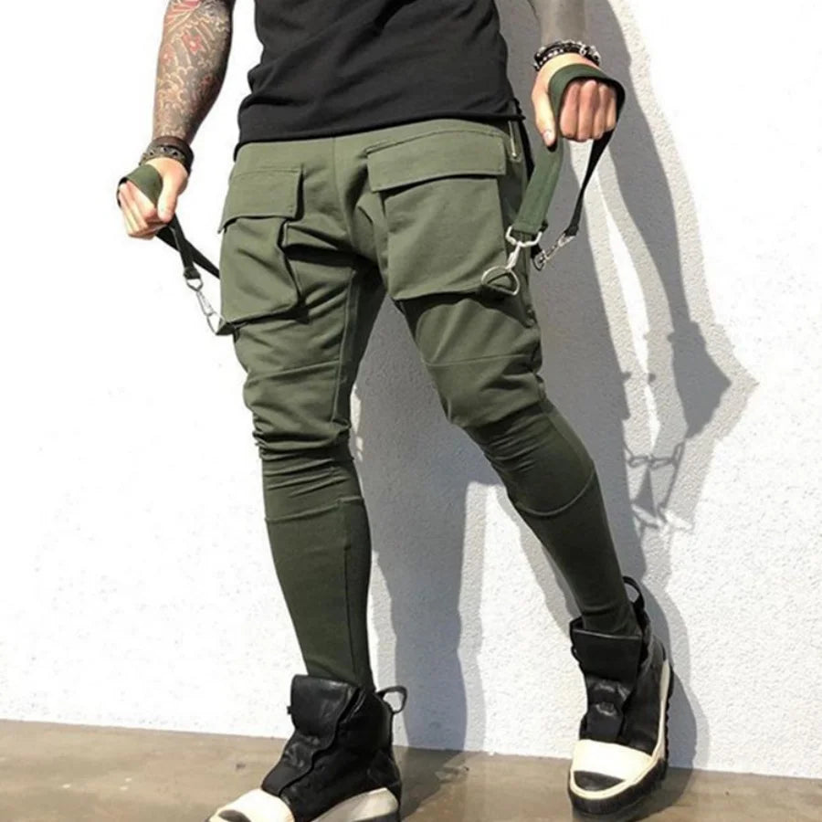 Pantalones de chándal ajustados informales con bolsillos grandes para hombre