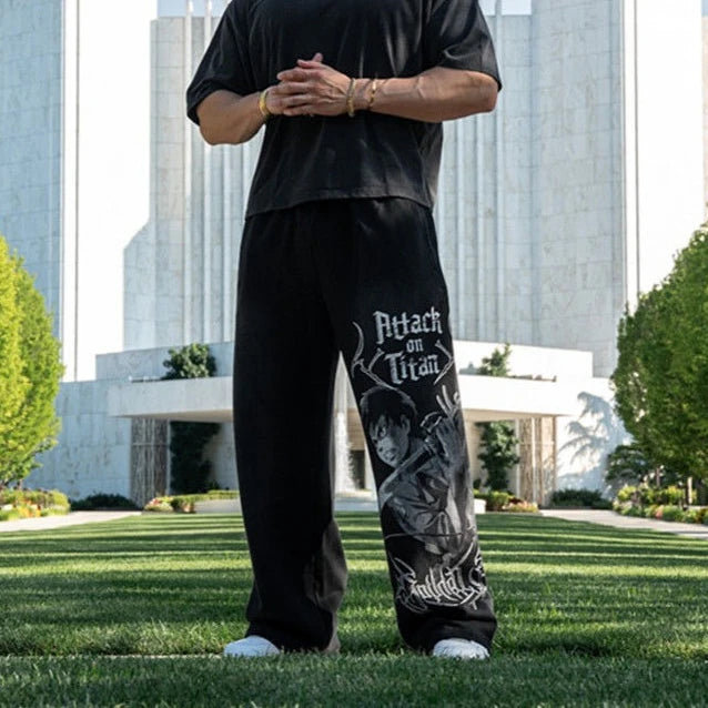 Pantalones casuales con estampado de ataque a los Titanes de Estados Unidos, ropa deportiva de anime para hombre y mujer, pantalones de marca de moda, pantalones de gimnasio de pierna ancha Harajuku Y2K