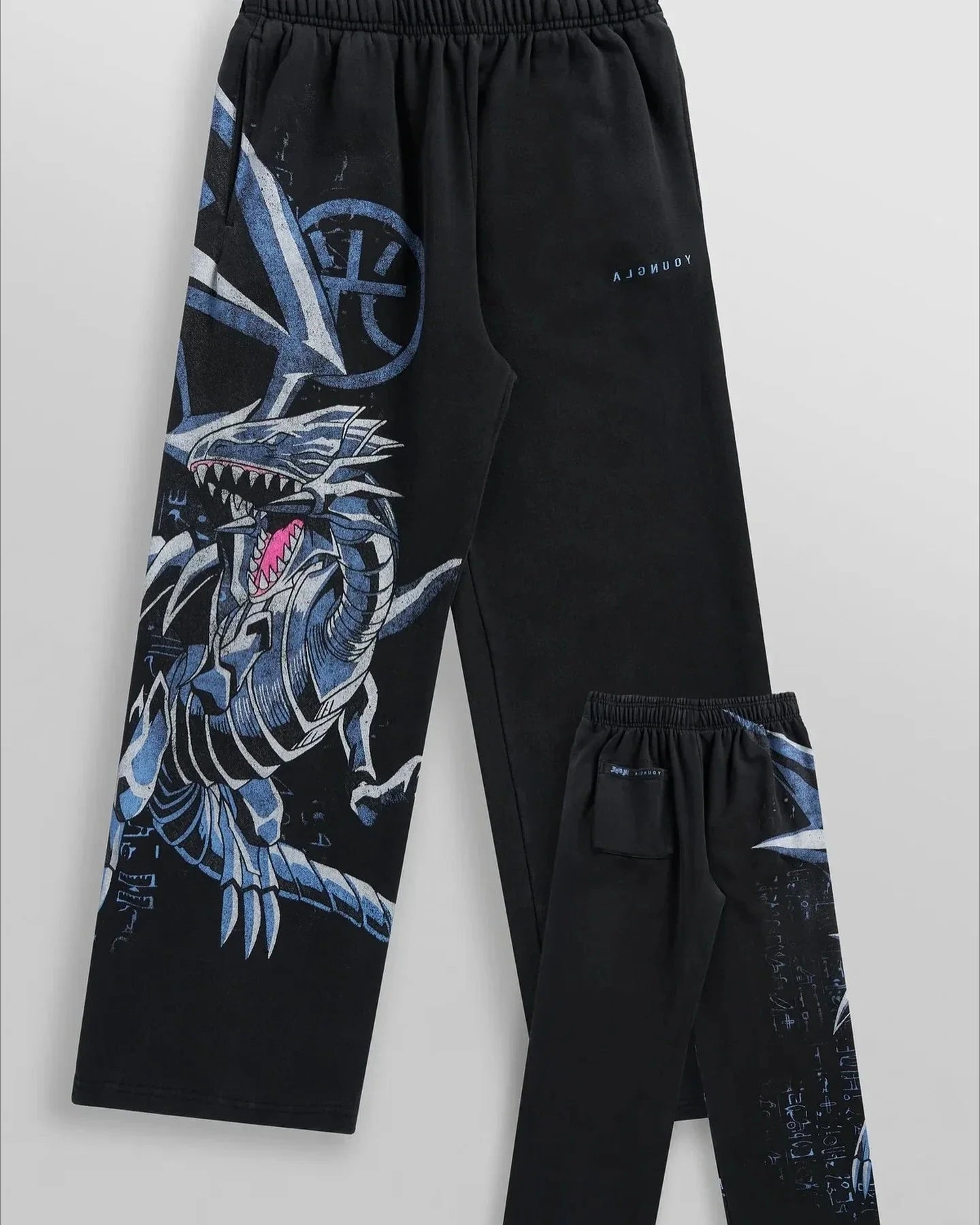 Pantalones colgados de dragón blanco de ojos azules Y2K para hombre, estilo popular, de pierna ancha, estilo informal, estilo Harajuku.