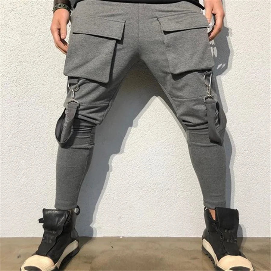 Pantalones de chándal ajustados informales con bolsillos grandes para hombre