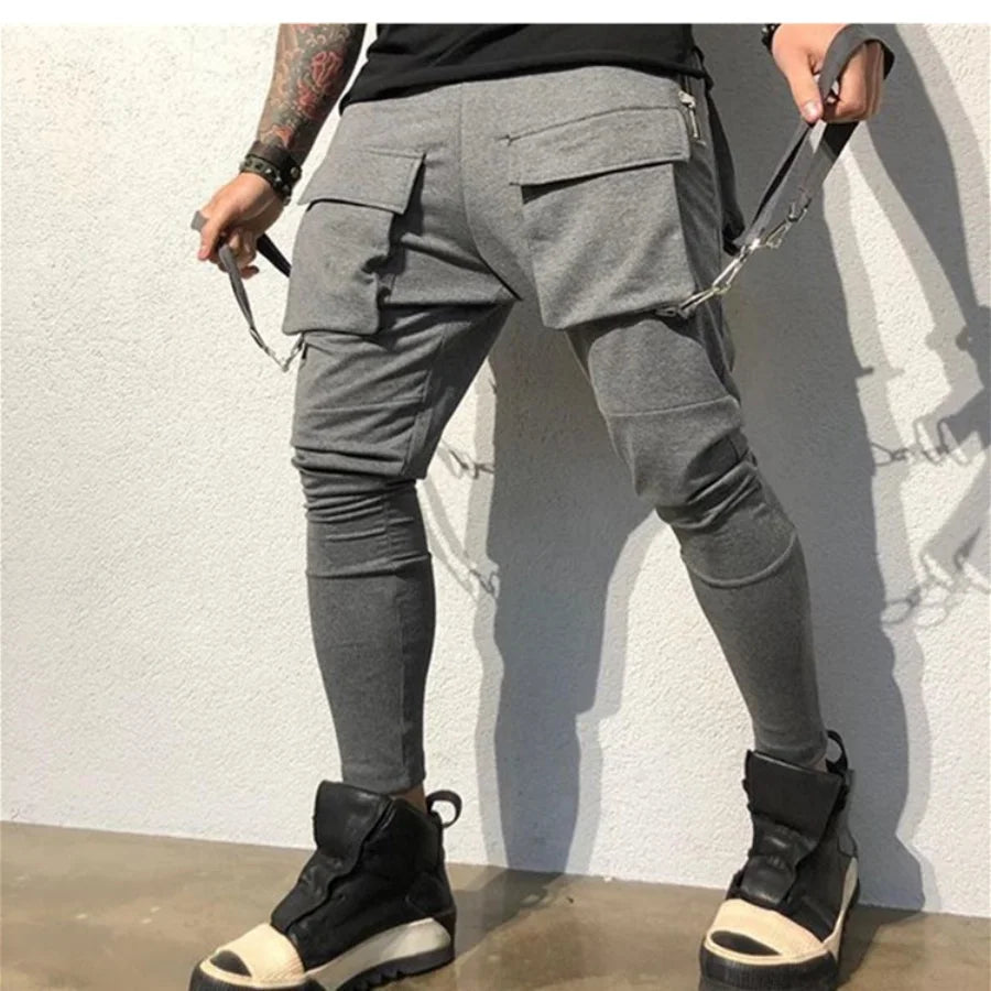 Pantalones de chándal ajustados informales con bolsillos grandes para hombre