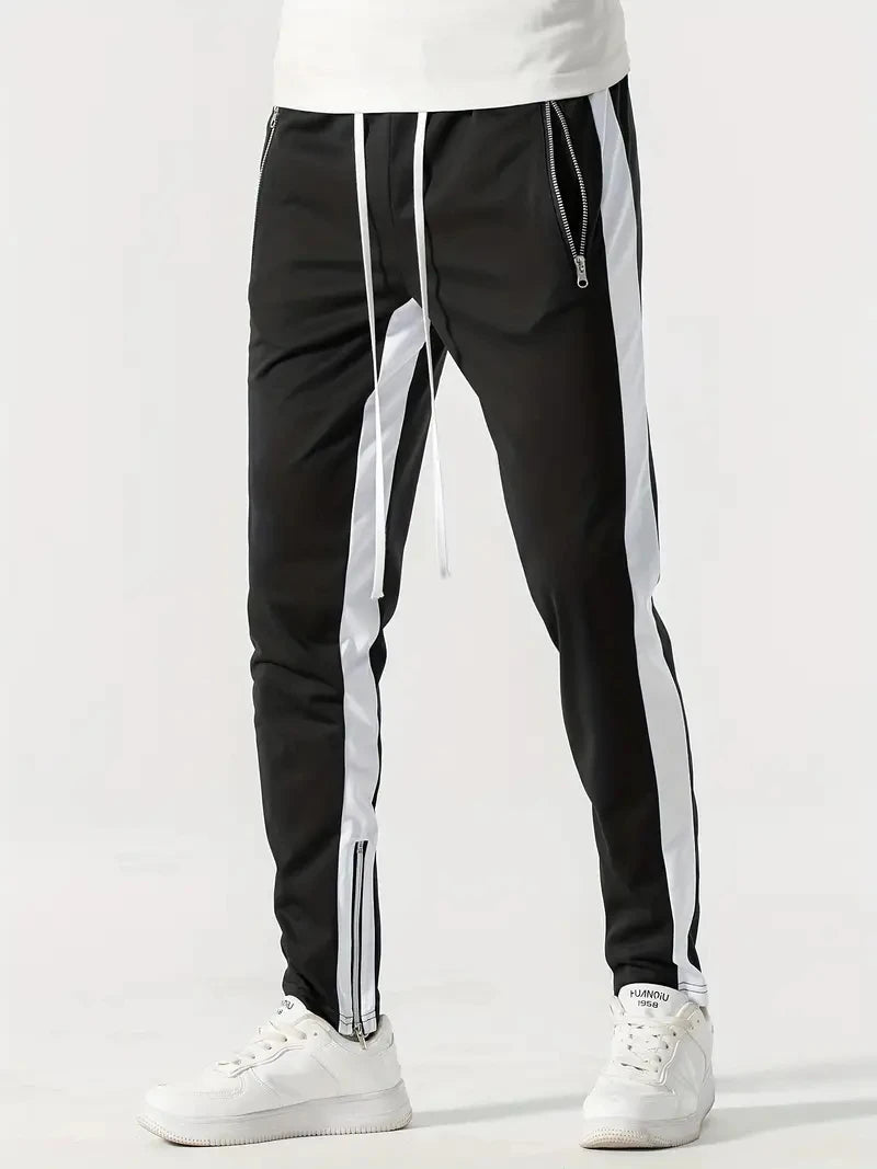 pantalones deportivos casuales para hombre, elegantes ajustados  con bolsillos con cremallera y cordón.