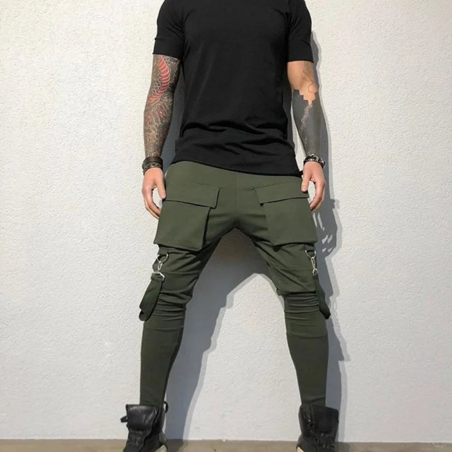 Pantalones de chándal ajustados informales con bolsillos grandes para hombre
