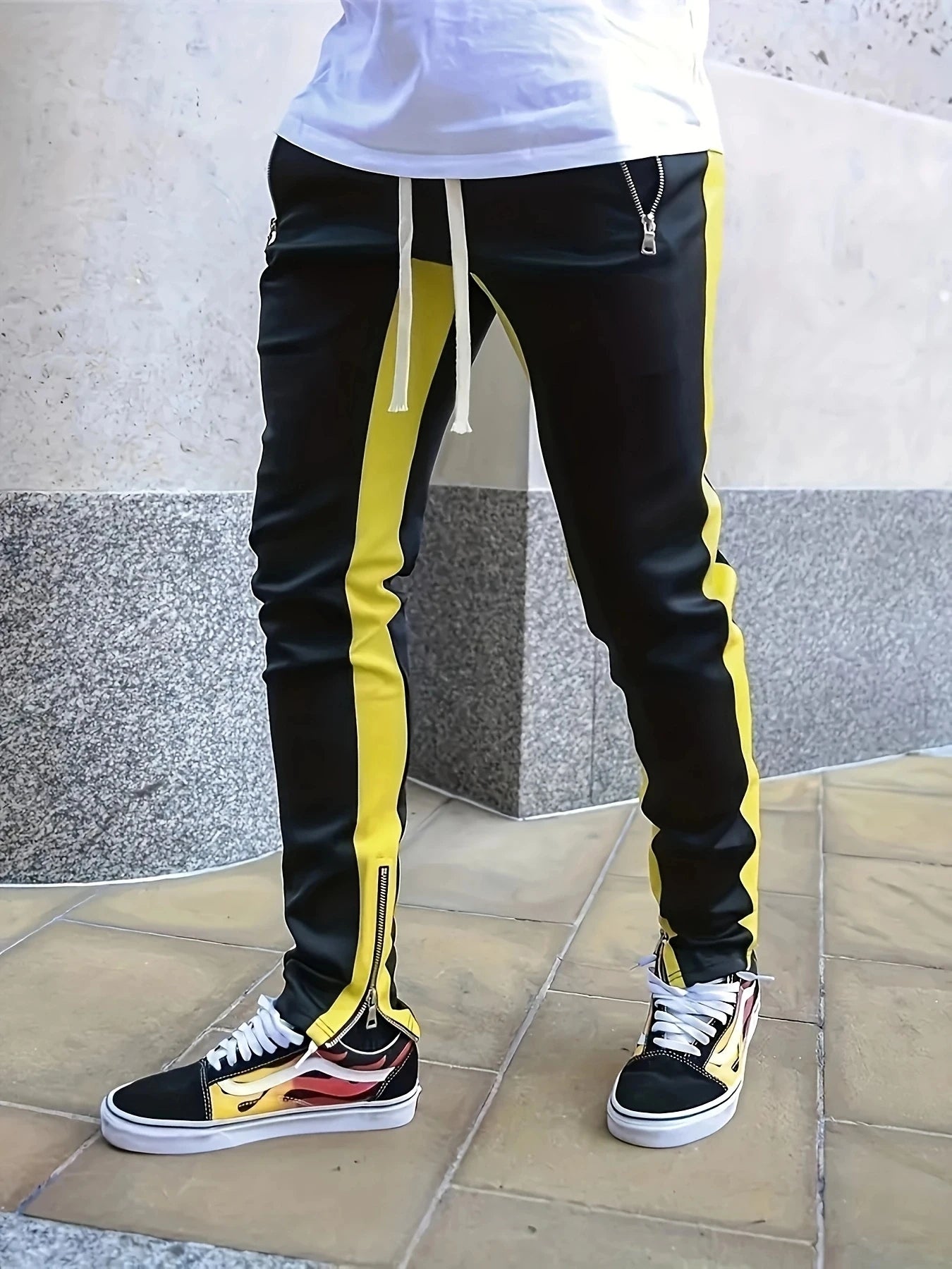pantalones deportivos casuales para hombre, elegantes ajustados  con bolsillos con cremallera y cordón.